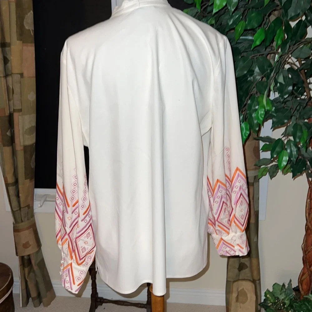Chico’s Embroidered Sleeve V-Neck Blouse